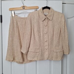 Textured Cream Skirt Suit Set